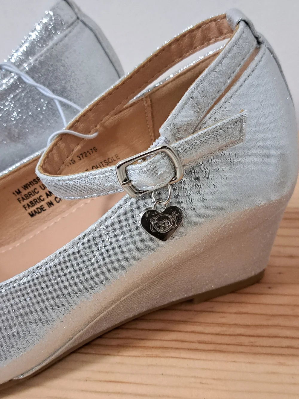 Sugar Silver Glitter Mary Jane Wedge Shoes Ankle Strap Charm Accent Girls Size 1